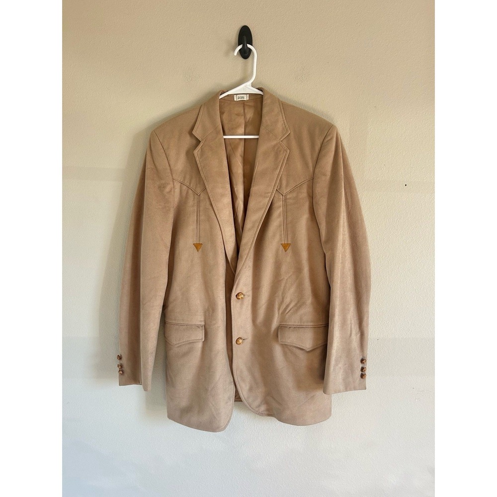 VTG 70s Brad Whitney Western Darts Suit Jacket‎ Blazer Soft Faux Suede Beige